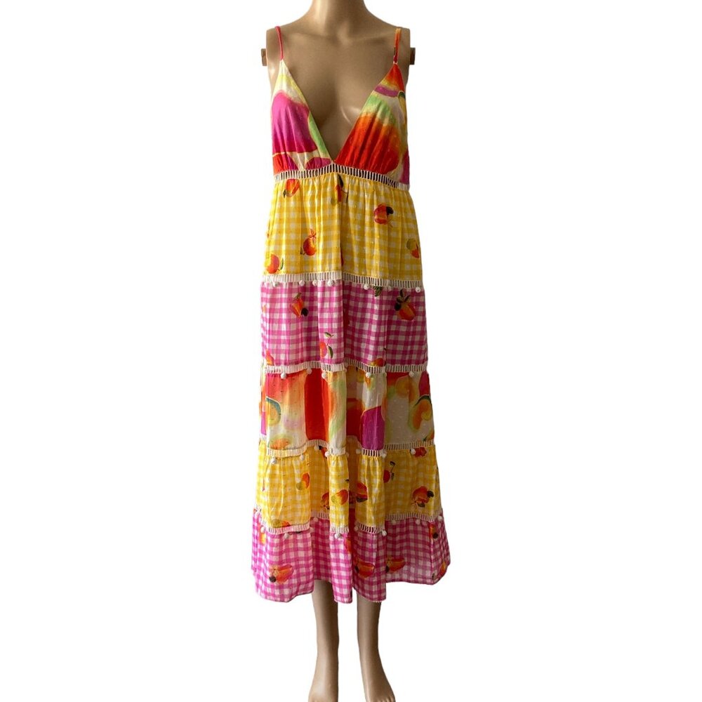 Farm Rio Mixed Picnic Cashew Size M Summer Dress